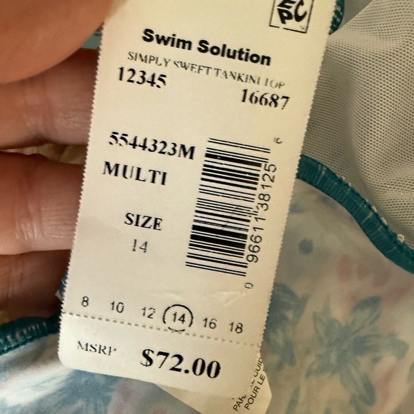 Swim Solutions Tropical Orange Blue Green Printed Bow Tummy-Control Tankini‎ Top - Picture 7 of 8